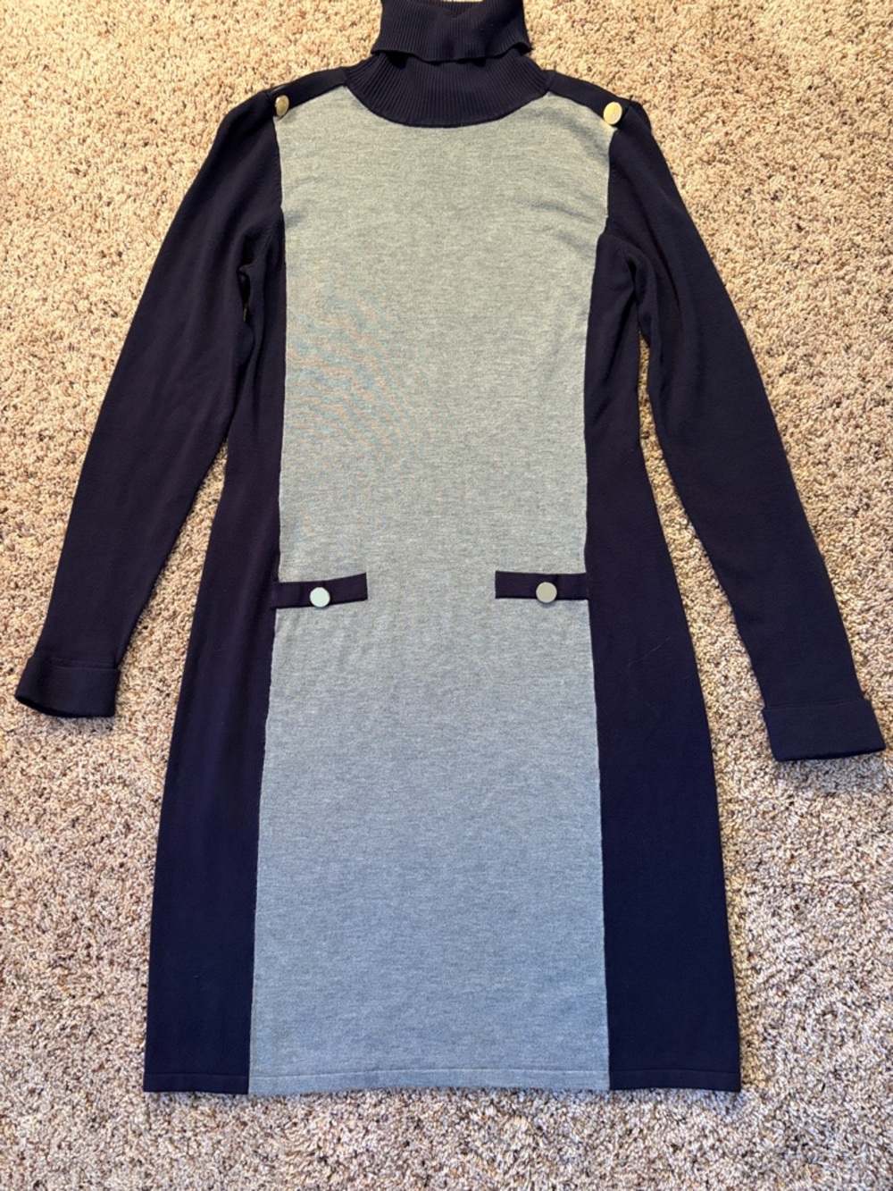 The Limited Two-Tone Navy and Gray Turtleneck Sweater Dress